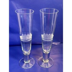 Vintage Tuscany Set‎ Of 2 Pilsner Glasses W/ Etched Sailing Ship - Excellent
